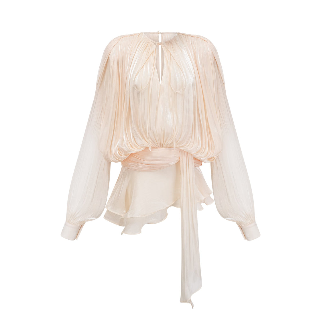 Eugénie fully-pleated ruffled mini dress in Neutrals