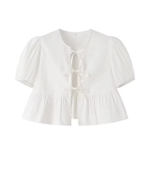 Peplum Tie-Front Bluse